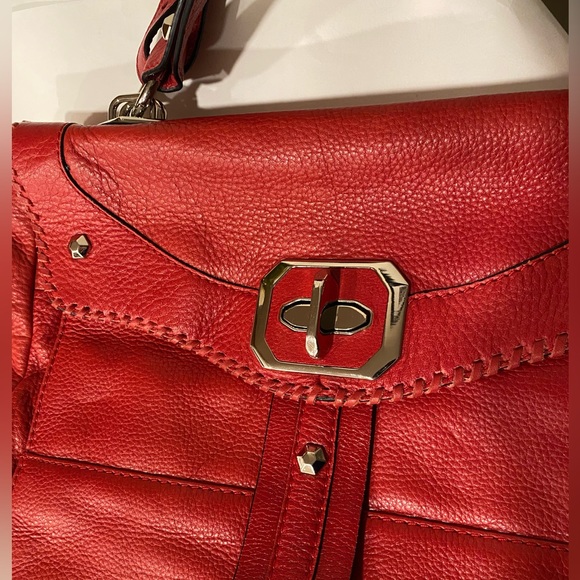 Leather Bag ORYANY Red Pebble Leather Satchel Bag Adj Strap Metal Hardware - Picture 2 of 16